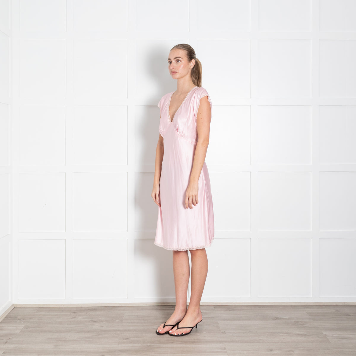 Morgan Lane Pink Lace Trim Detail Silk Blend Pyjama Dress