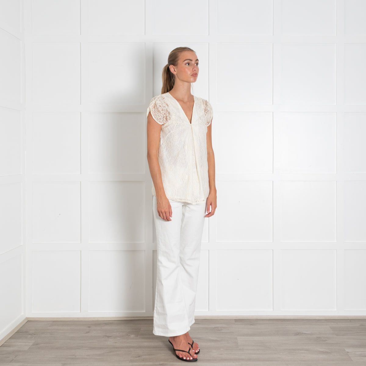 Paul & Joe Sister Cream Lace V-Neck Top