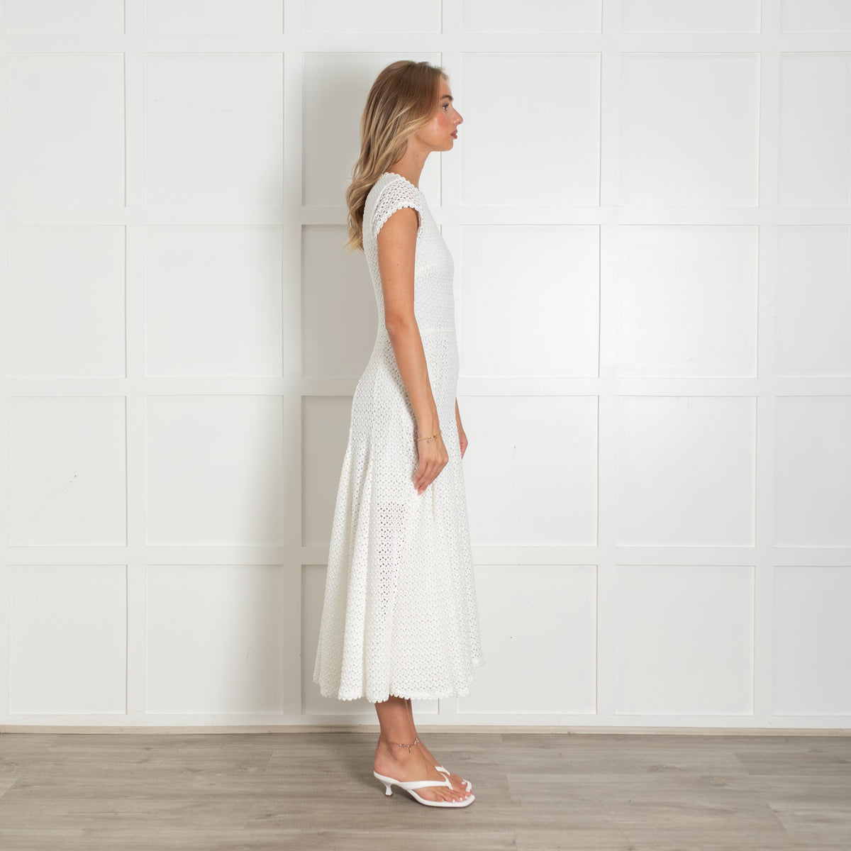 Maje Richocha White Open Knit Textured Dress