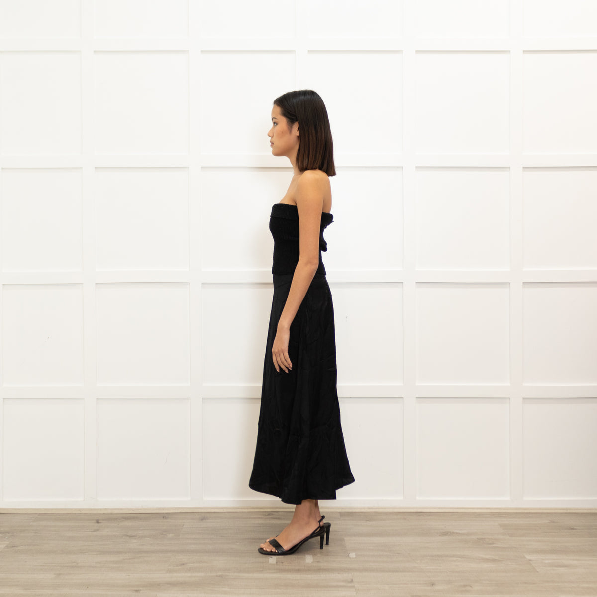 Ba&Sh Black On Black Print Midi Skirt