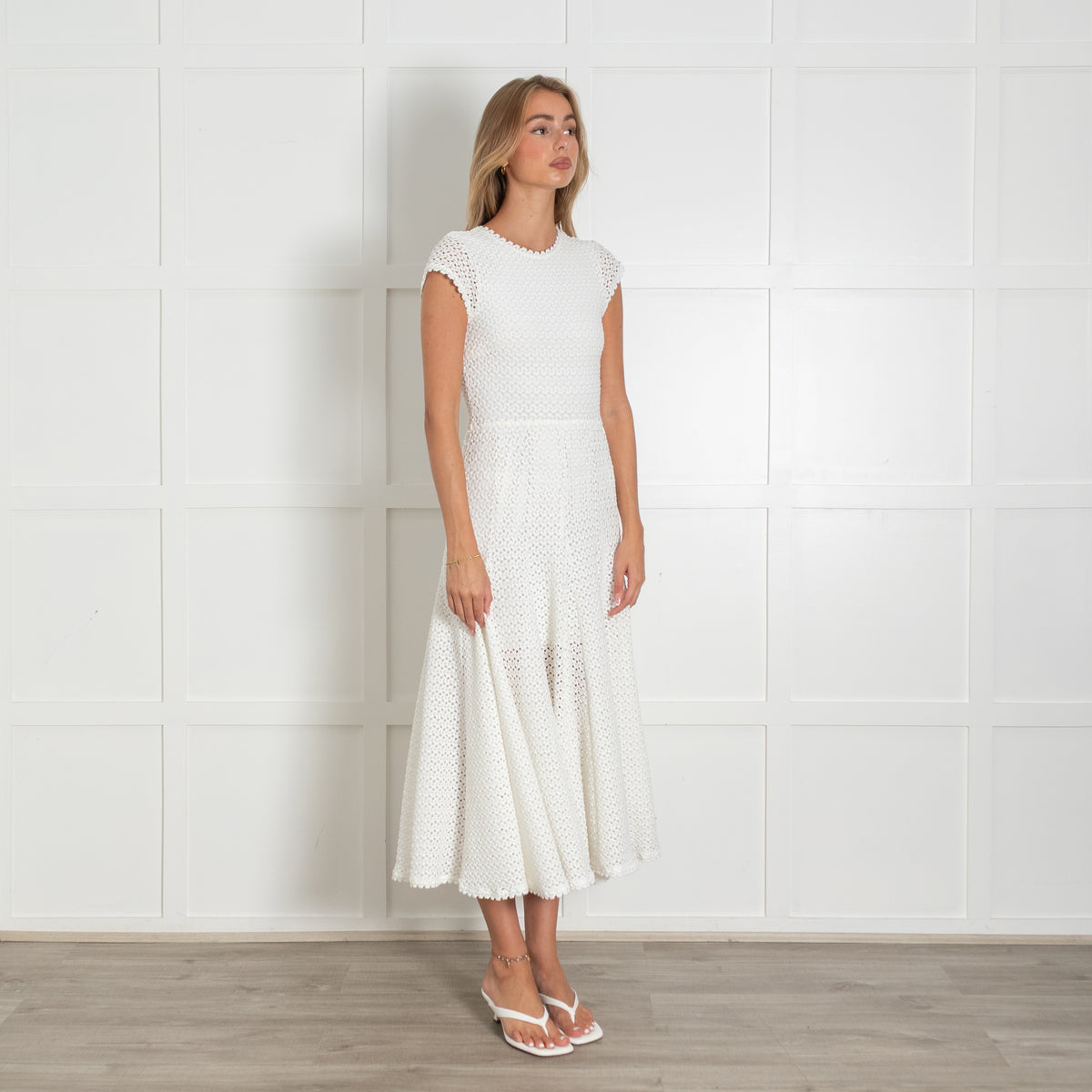 Maje Richocha White Open Knit Textured Dress