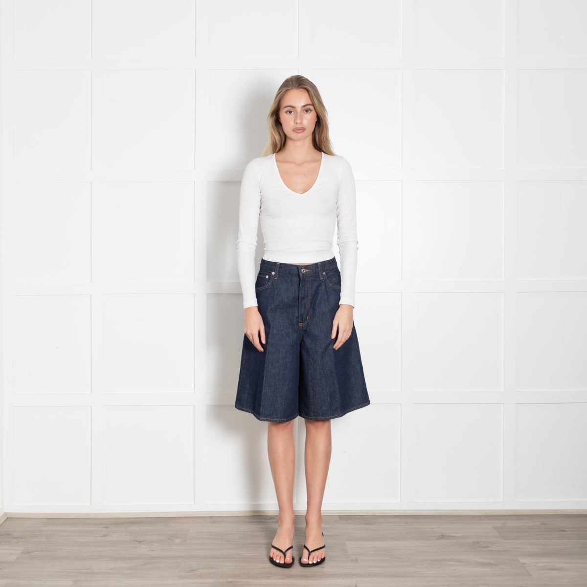 Agolde Dark Blue Denim Long Shorts