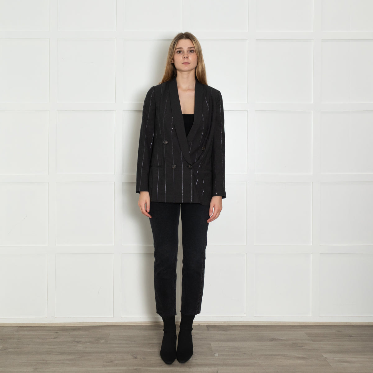 Brunello Cucinelli Grey Sequin Pinstripe Blazer