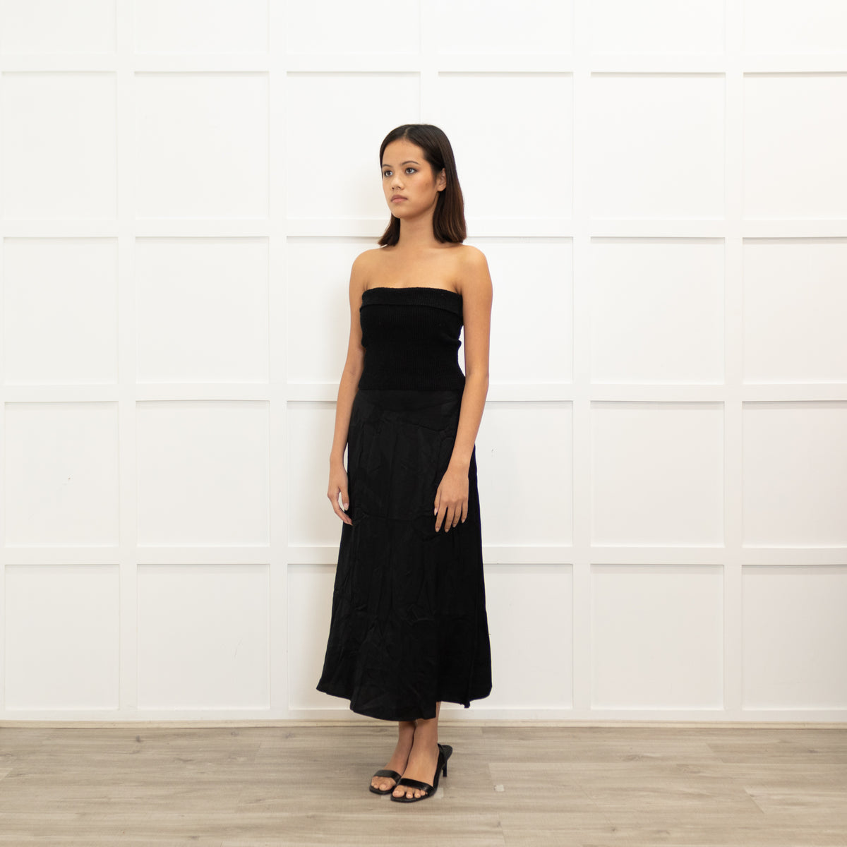 Ba&Sh Black On Black Print Midi Skirt