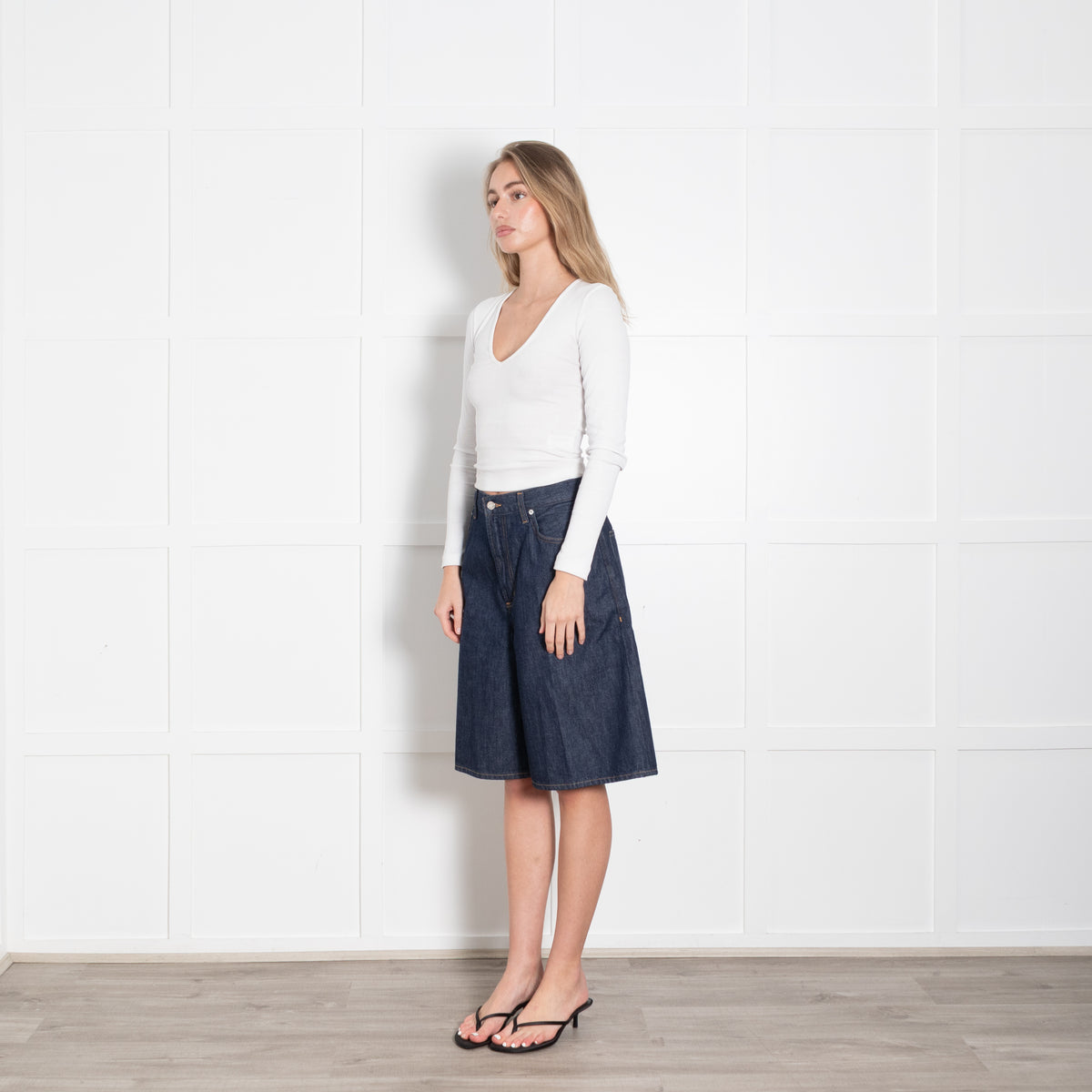 Agolde Dark Blue Denim Long Shorts