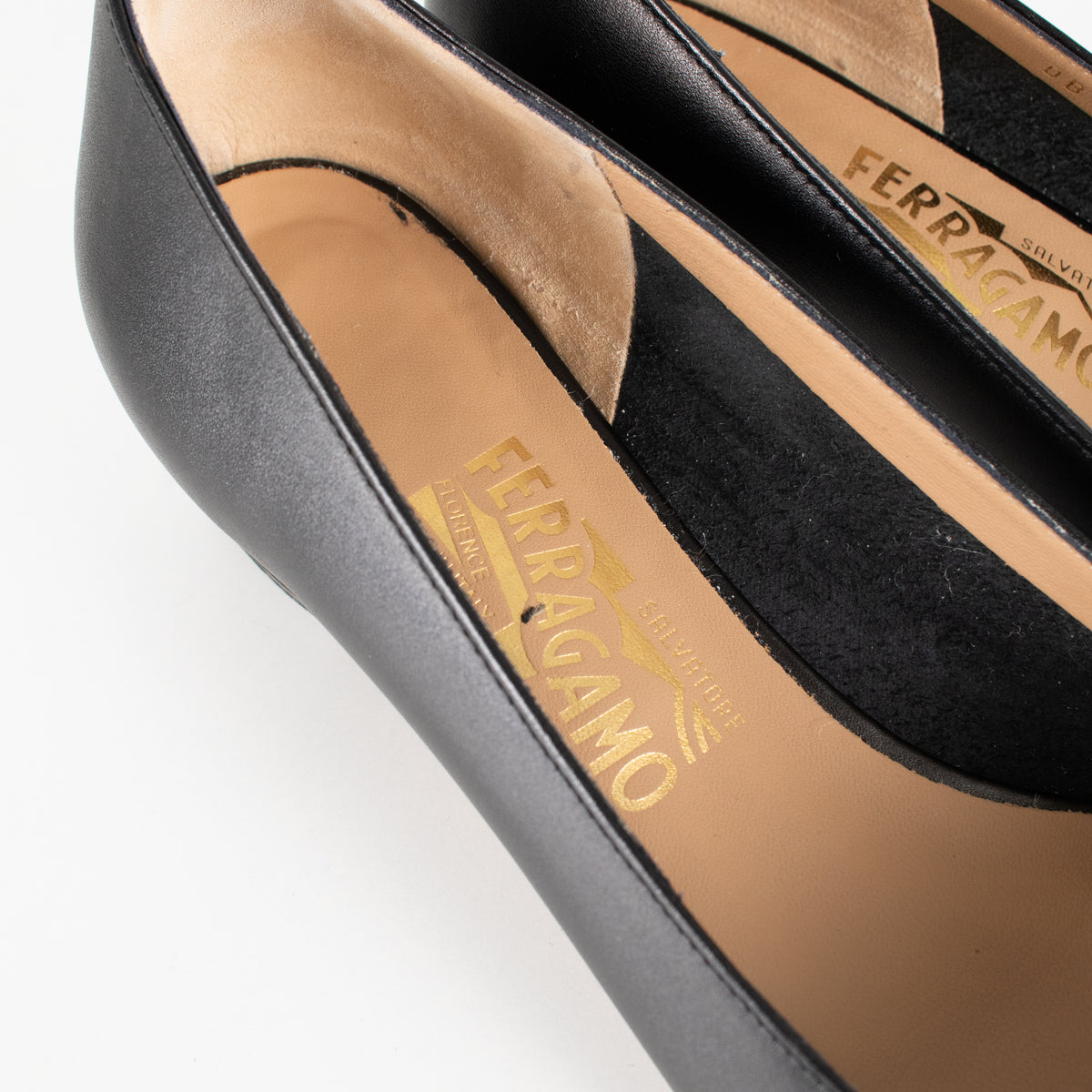 Salvatore Ferragamo Black Leather Low Heel Bow Front Shoes