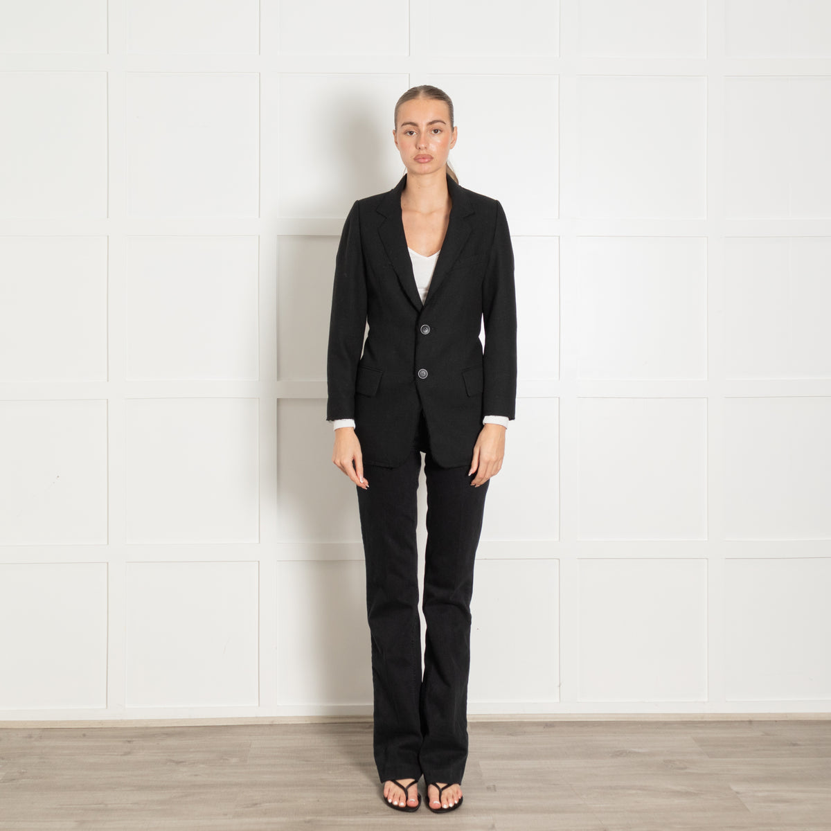 Hyein Seo Black Raw Edged Wool Blazer Jacket