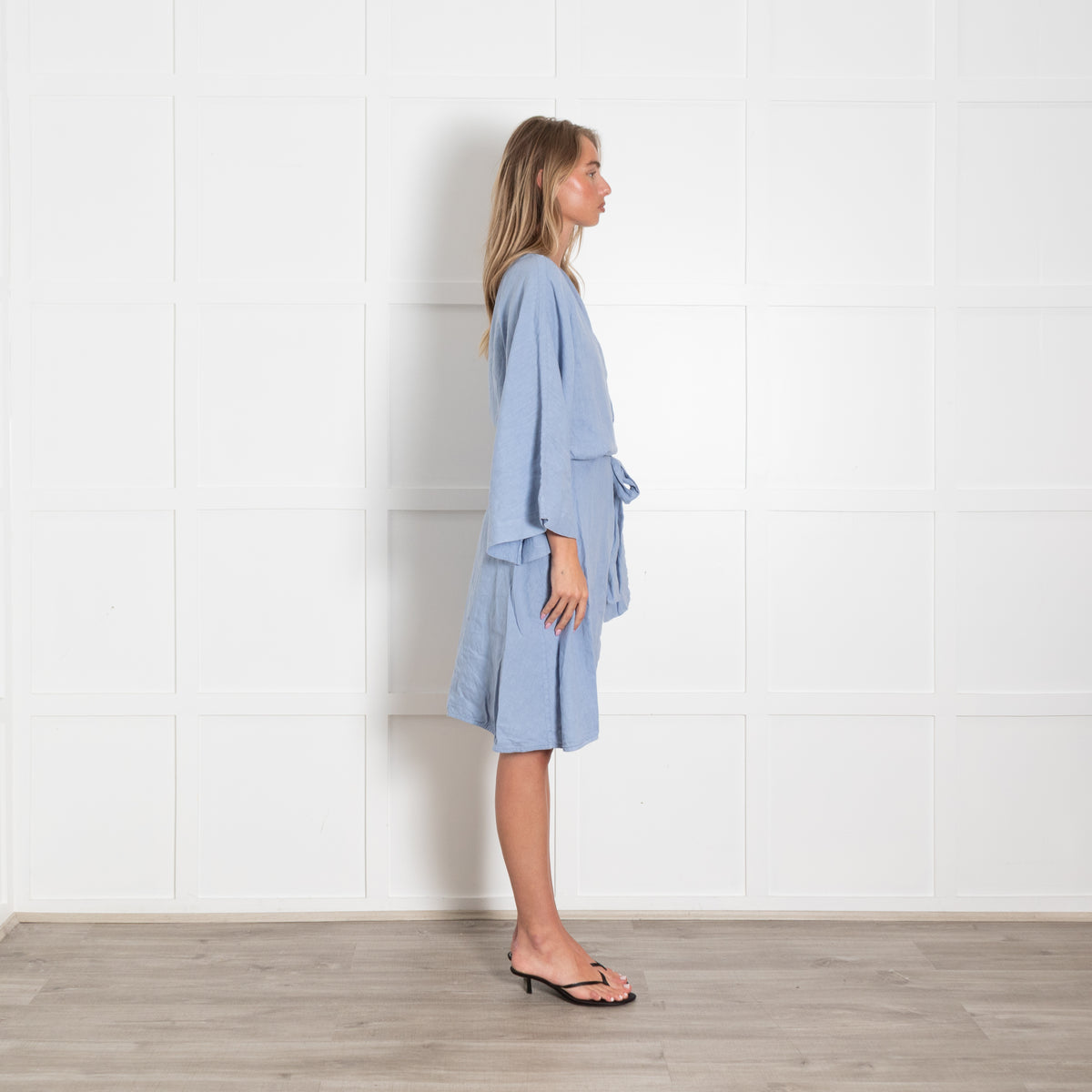 Sauths Blue Linen Robe Style Dress