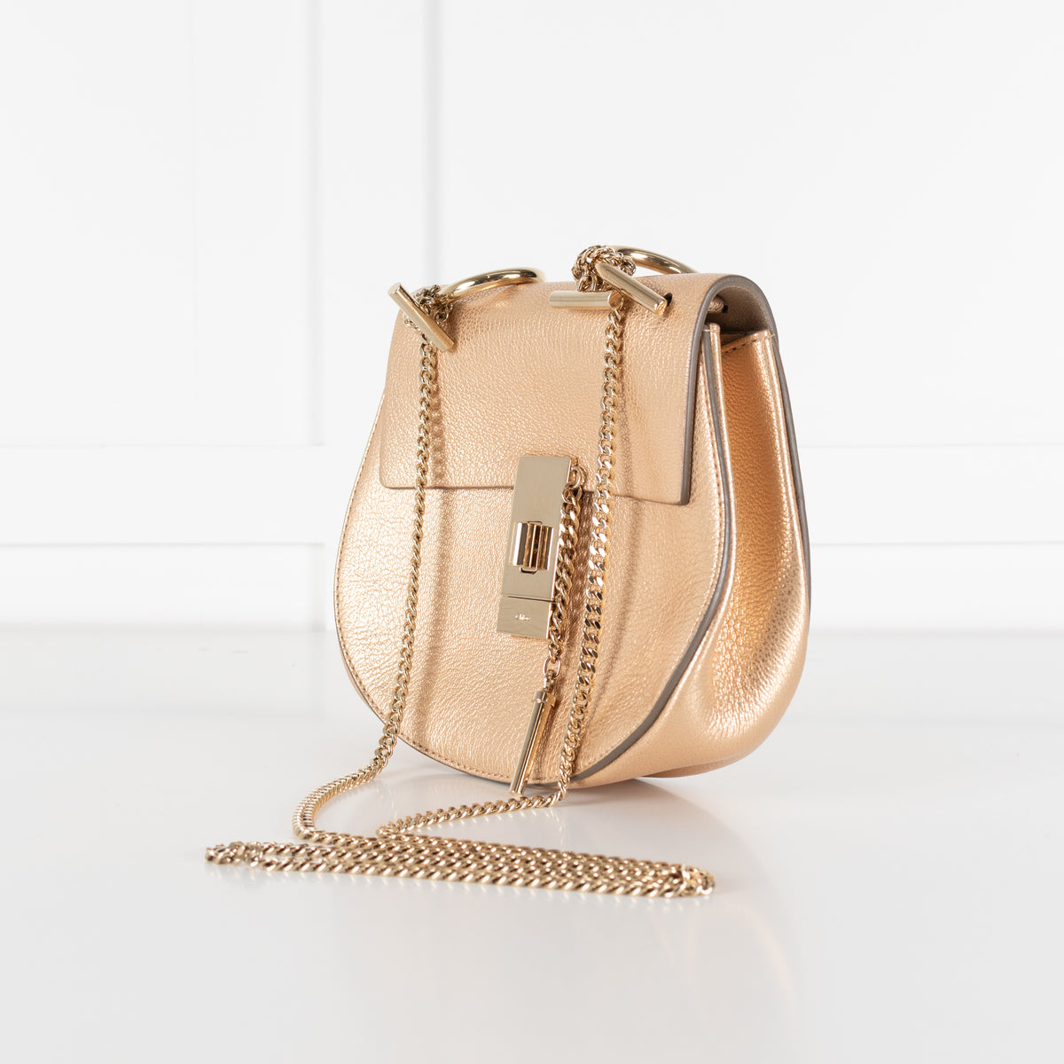 Chloé Gold Grained Leather Drew Crossbody Bag