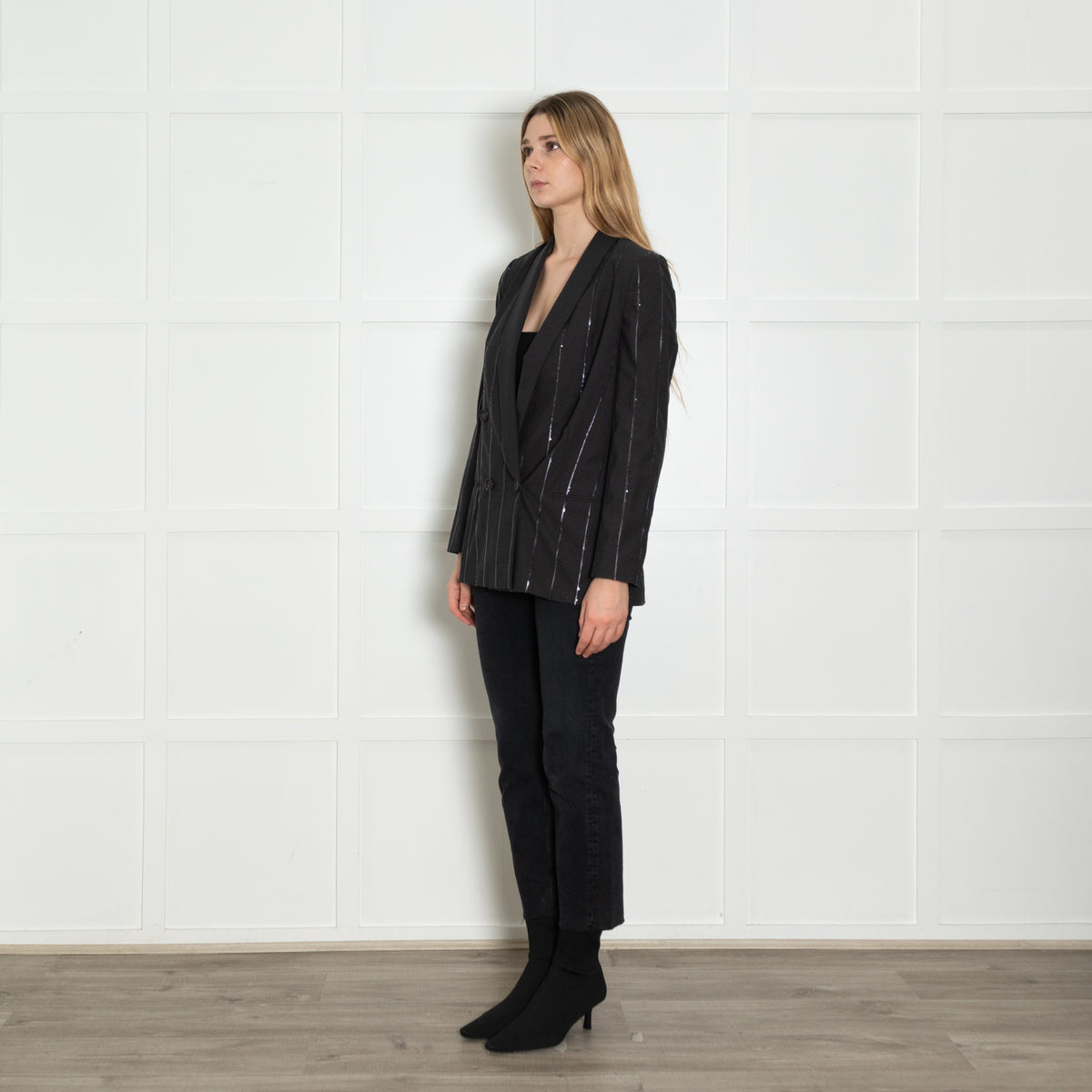 Brunello Cucinelli Grey Sequin Pinstripe Blazer