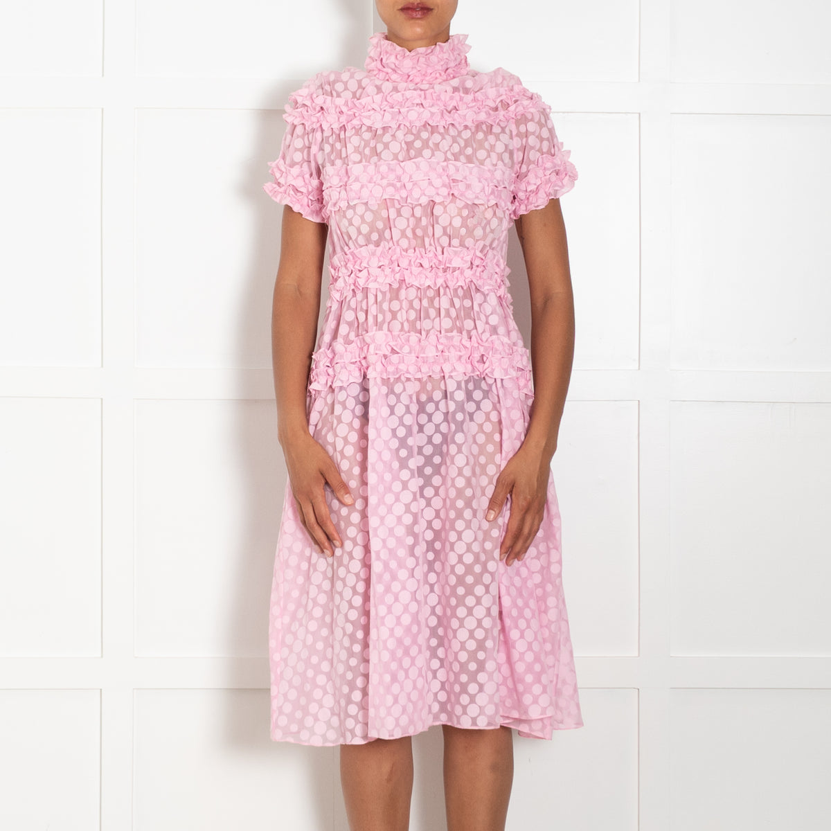 PASKAL Pink Chiffon Polka Dot Short Dress
