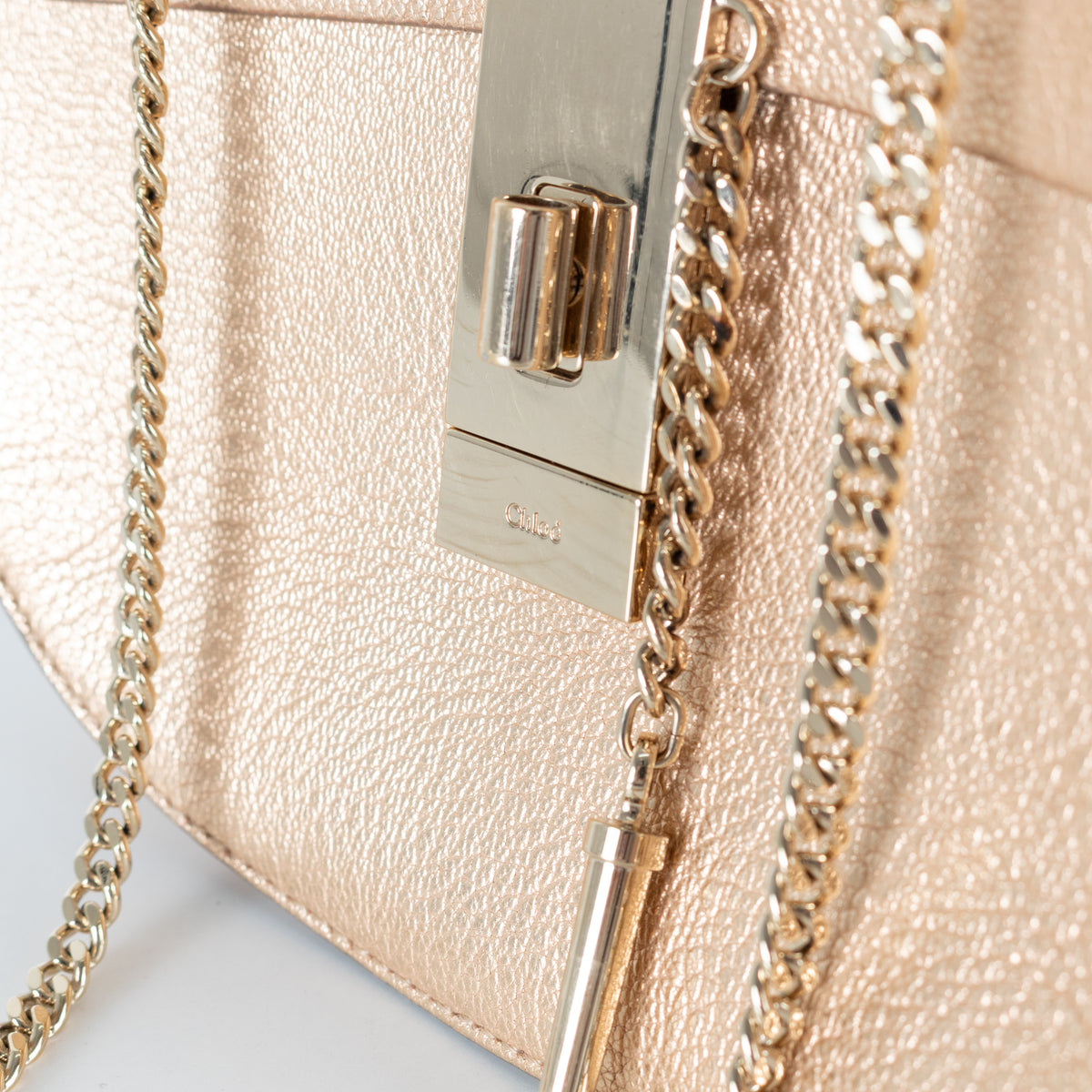 Chloé Gold Grained Leather Drew Crossbody Bag