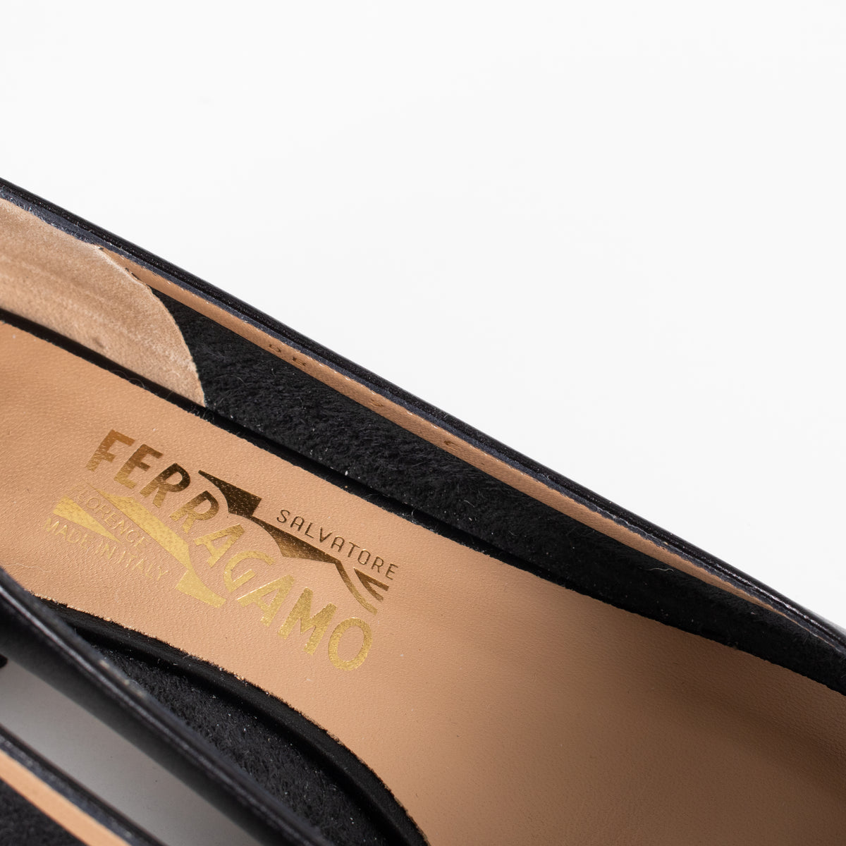 Salvatore Ferragamo Black Leather Low Heel Bow Front Shoes