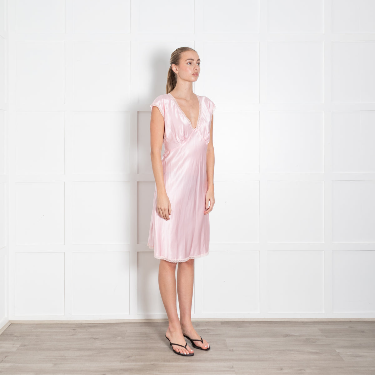 Morgan Lane Pink Lace Trim Detail Silk Blend Pyjama Dress