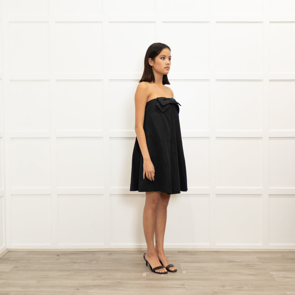 Milly Black Bow Detail Strapless Mini Dress