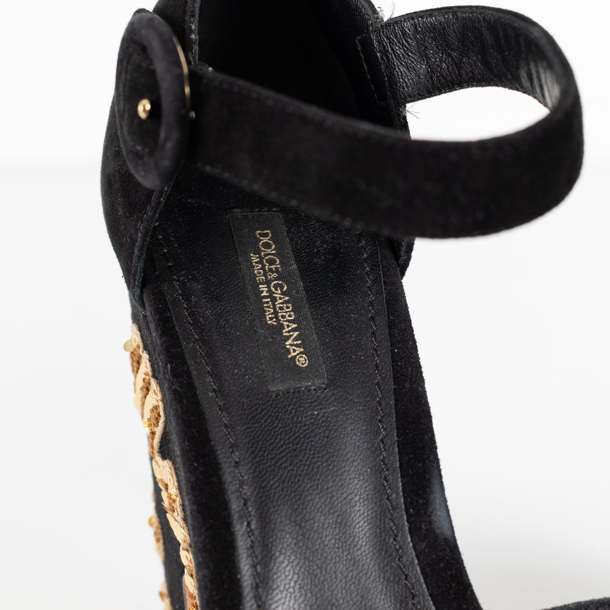 Dolce & Gabbana Black Suede Floral Embellished Wedge Sandals