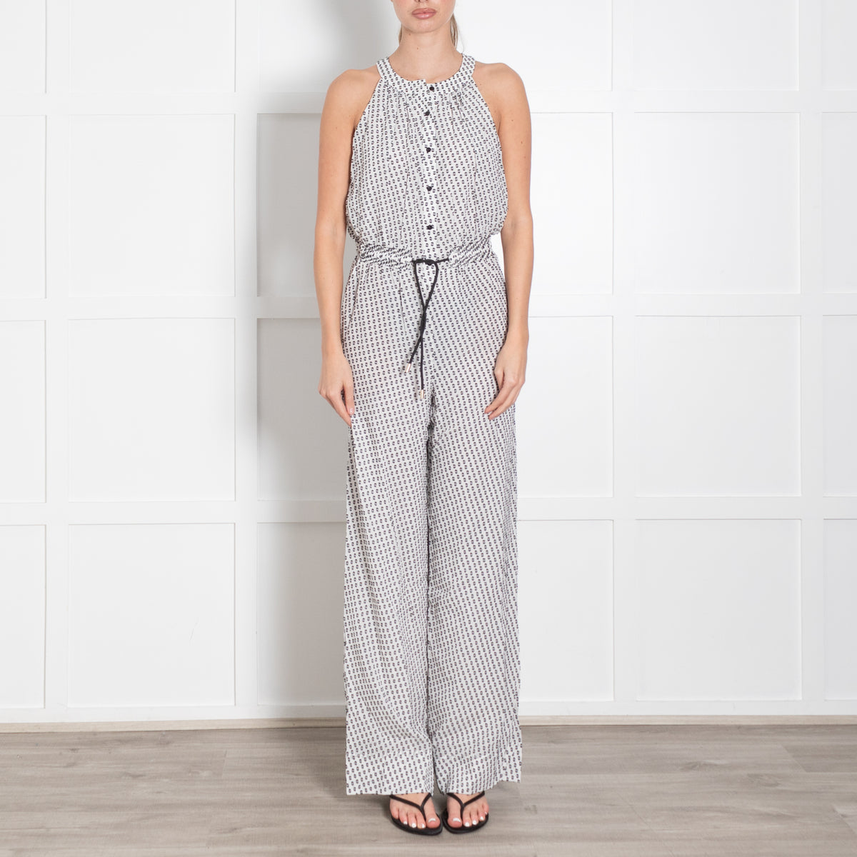 Me + Em White Black Flecks Silk Blend Sleeveless Jumpsuit