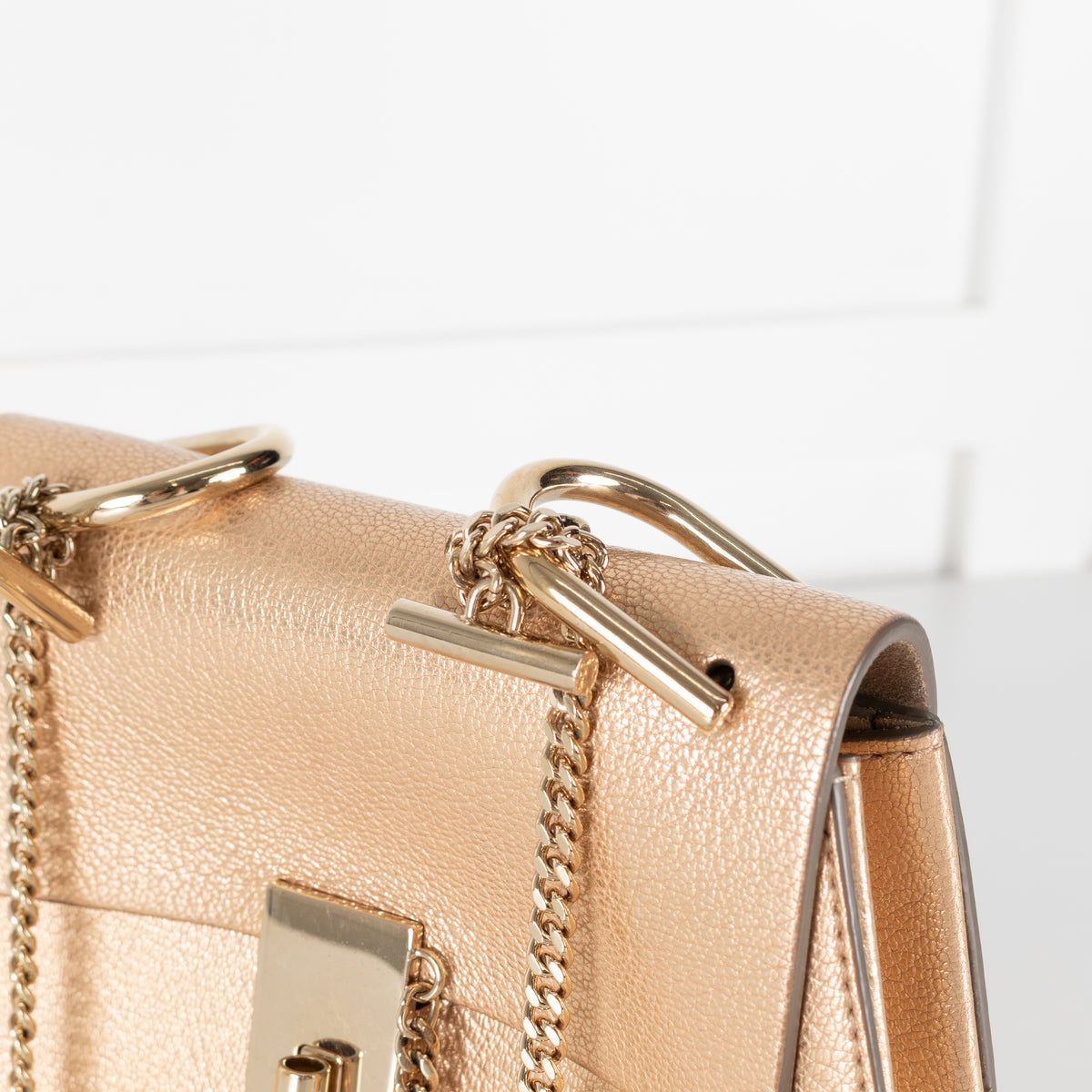Chloé Gold Grained Leather Drew Crossbody Bag
