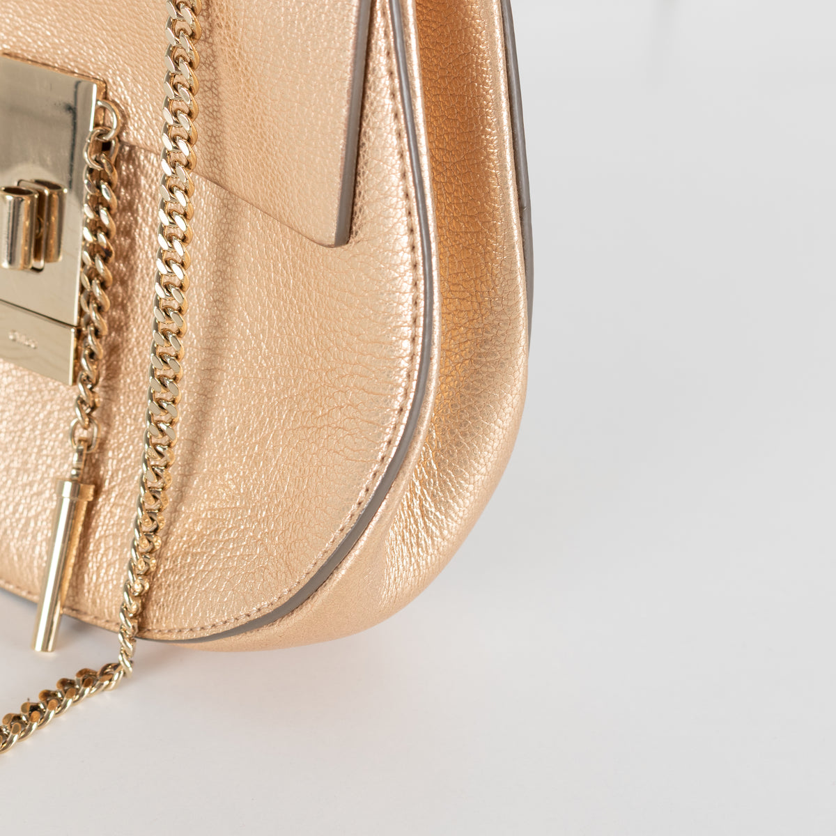 Chloé Gold Grained Leather Drew Crossbody Bag