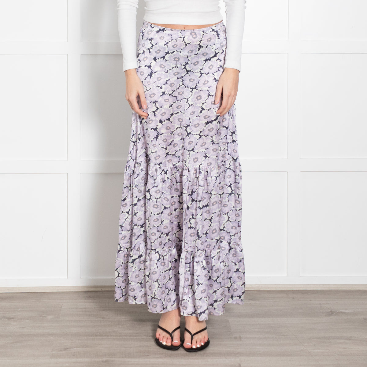 Ridley Lilac Black Floral Silk Maxi Skirt