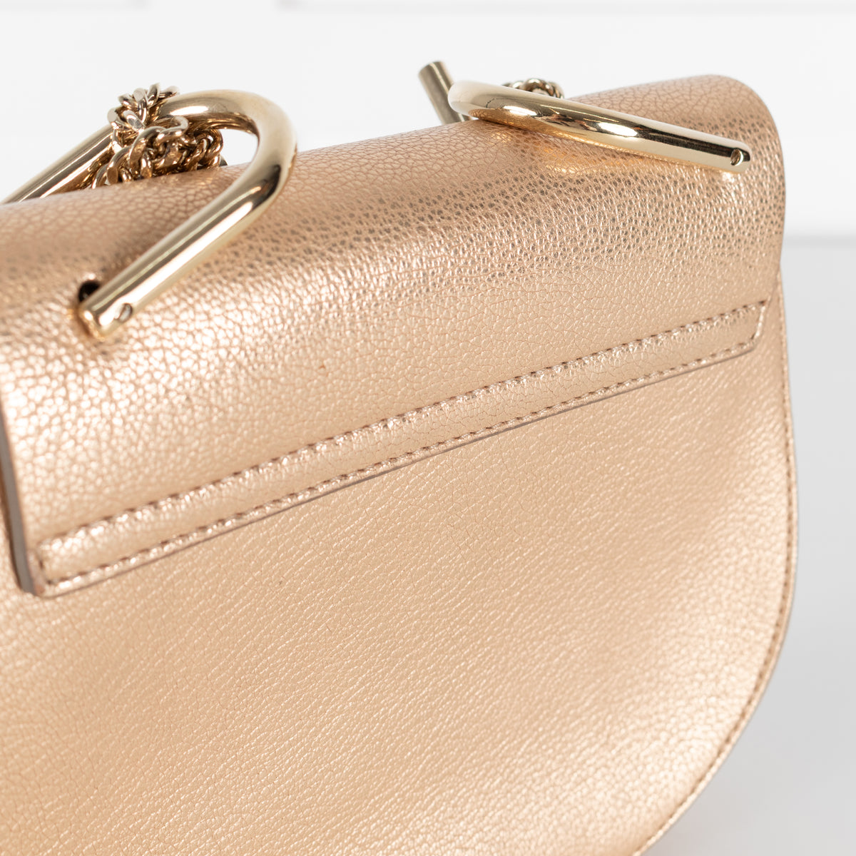 Chloé Gold Grained Leather Drew Crossbody Bag