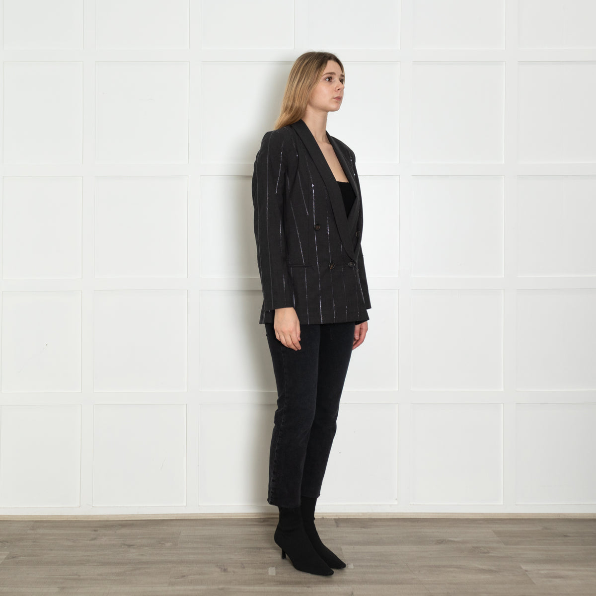 Brunello Cucinelli Grey Sequin Pinstripe Blazer