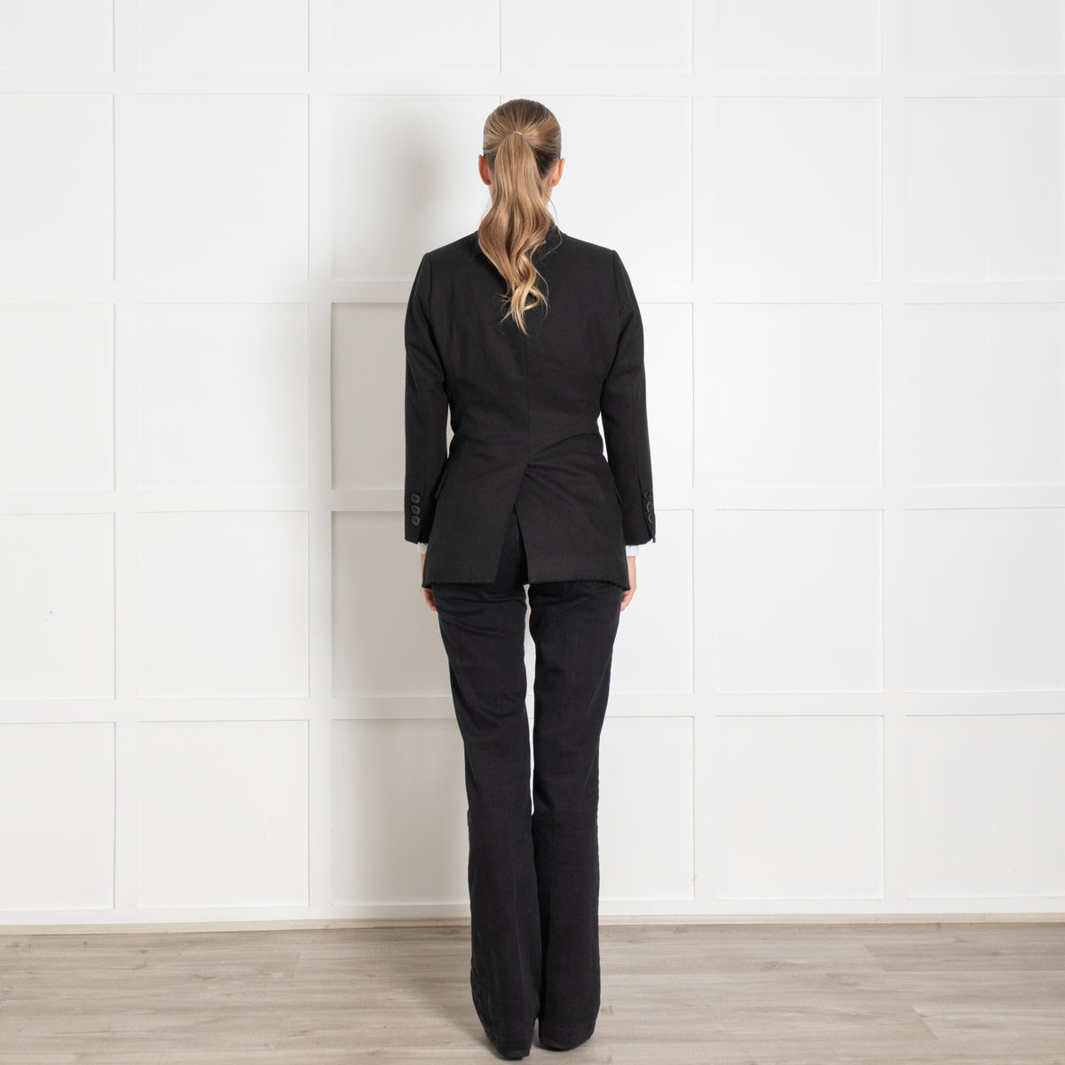 Hyein Seo Black Raw Edged Wool Blazer Jacket