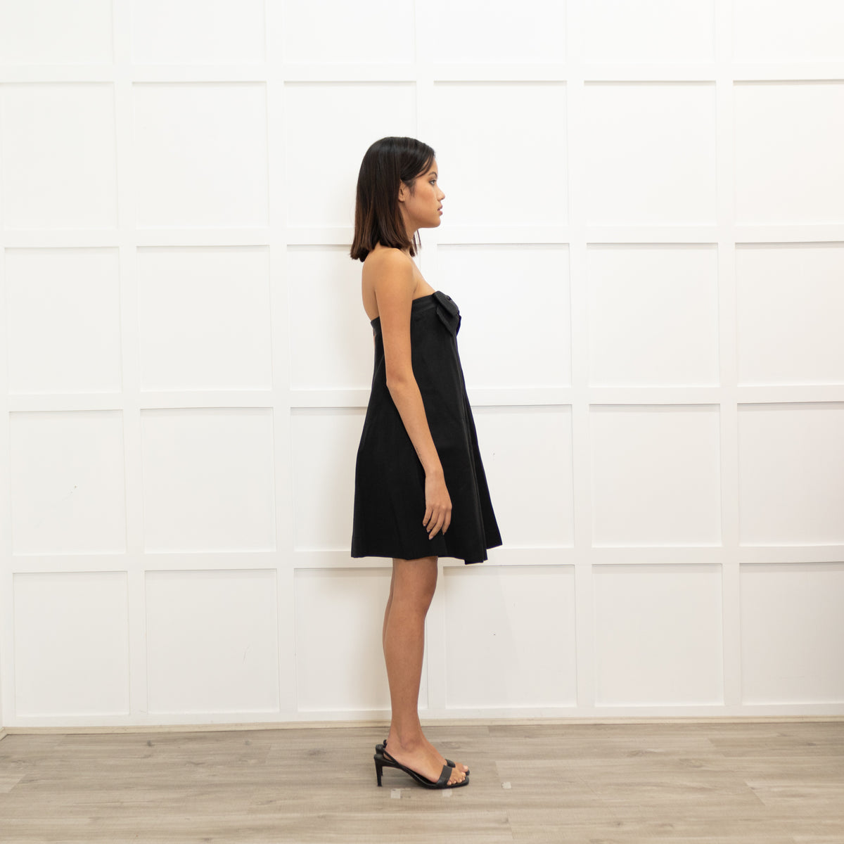 Milly Black Bow Detail Strapless Mini Dress