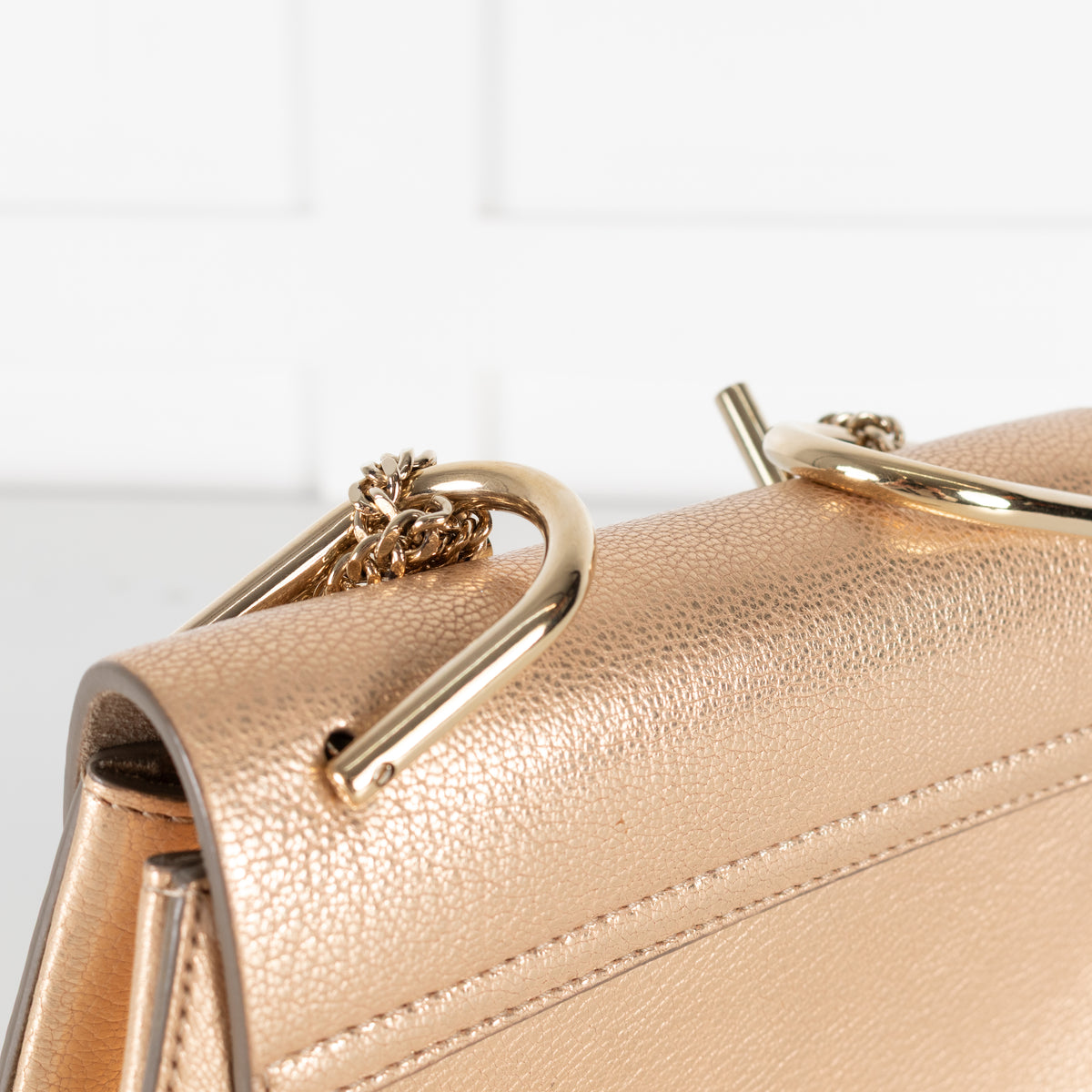 Chloé Gold Grained Leather Drew Crossbody Bag