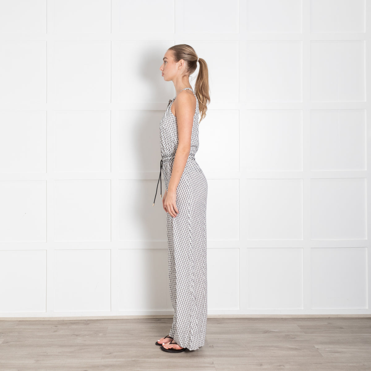 Me + Em White Black Flecks Silk Blend Sleeveless Jumpsuit