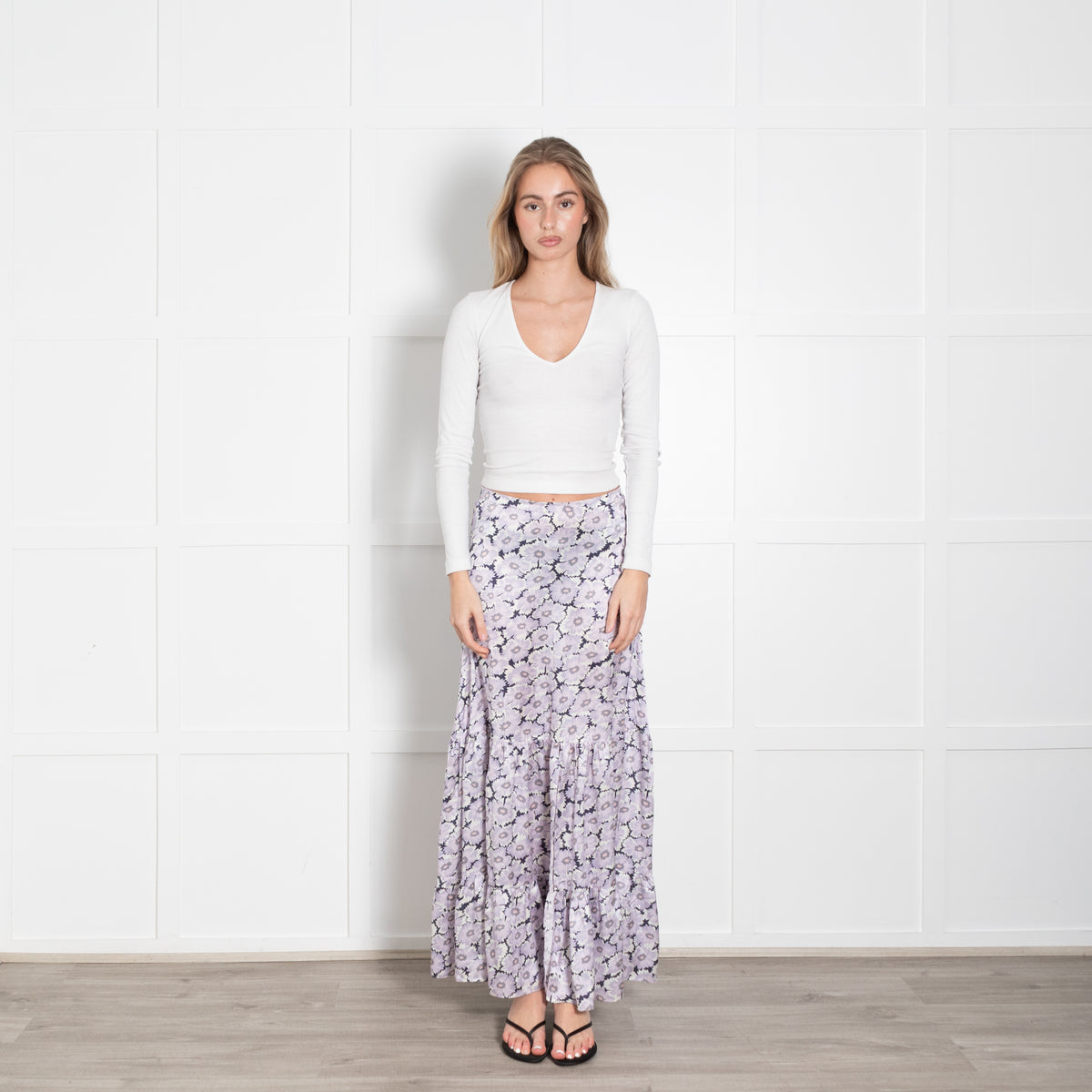 Ridley Lilac Black Floral Silk Maxi Skirt