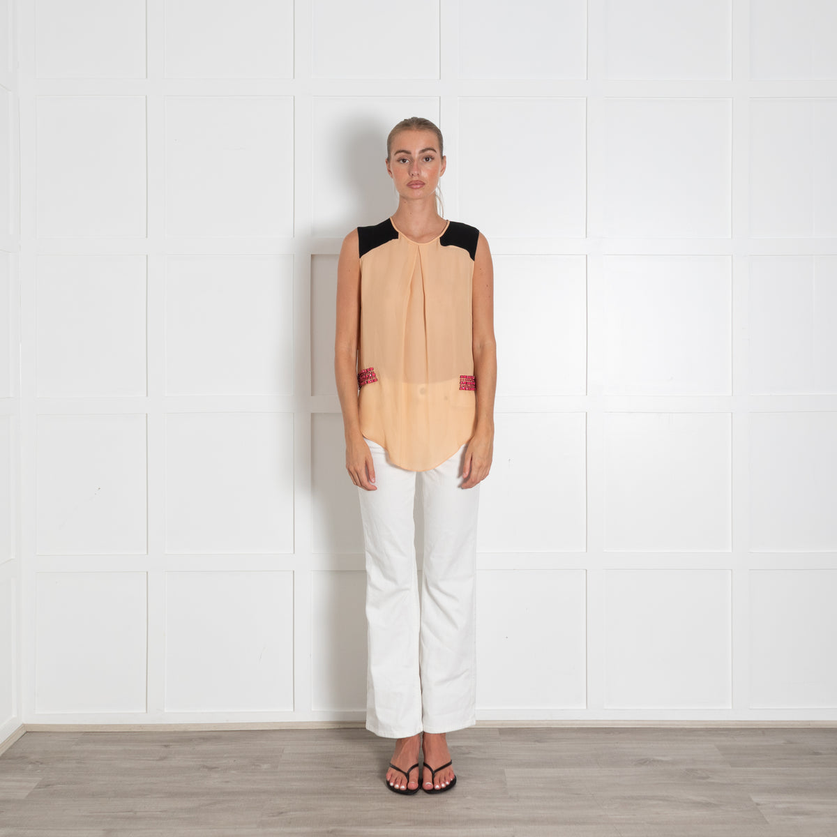 By Malene Birger Orange Pink Beaded Detail Sleeveless Top