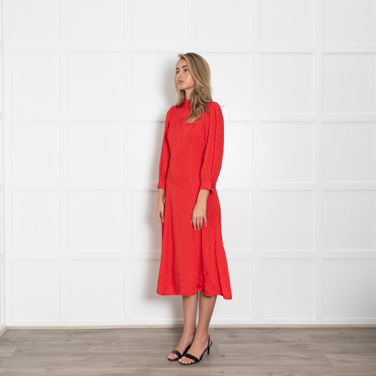Sandro Hot Red Heart Motif Zip Neck Sleeved Dress