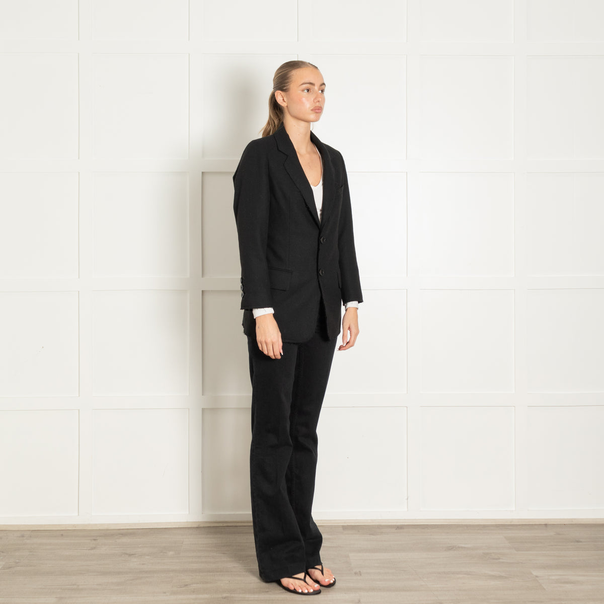 Hyein Seo Black Raw Edged Wool Blazer Jacket