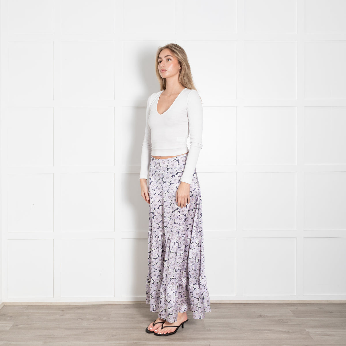 Ridley Lilac Black Floral Silk Maxi Skirt