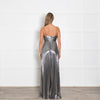 Retrofete Silver Lame Maxi Dress with Micro Pleat Skirt