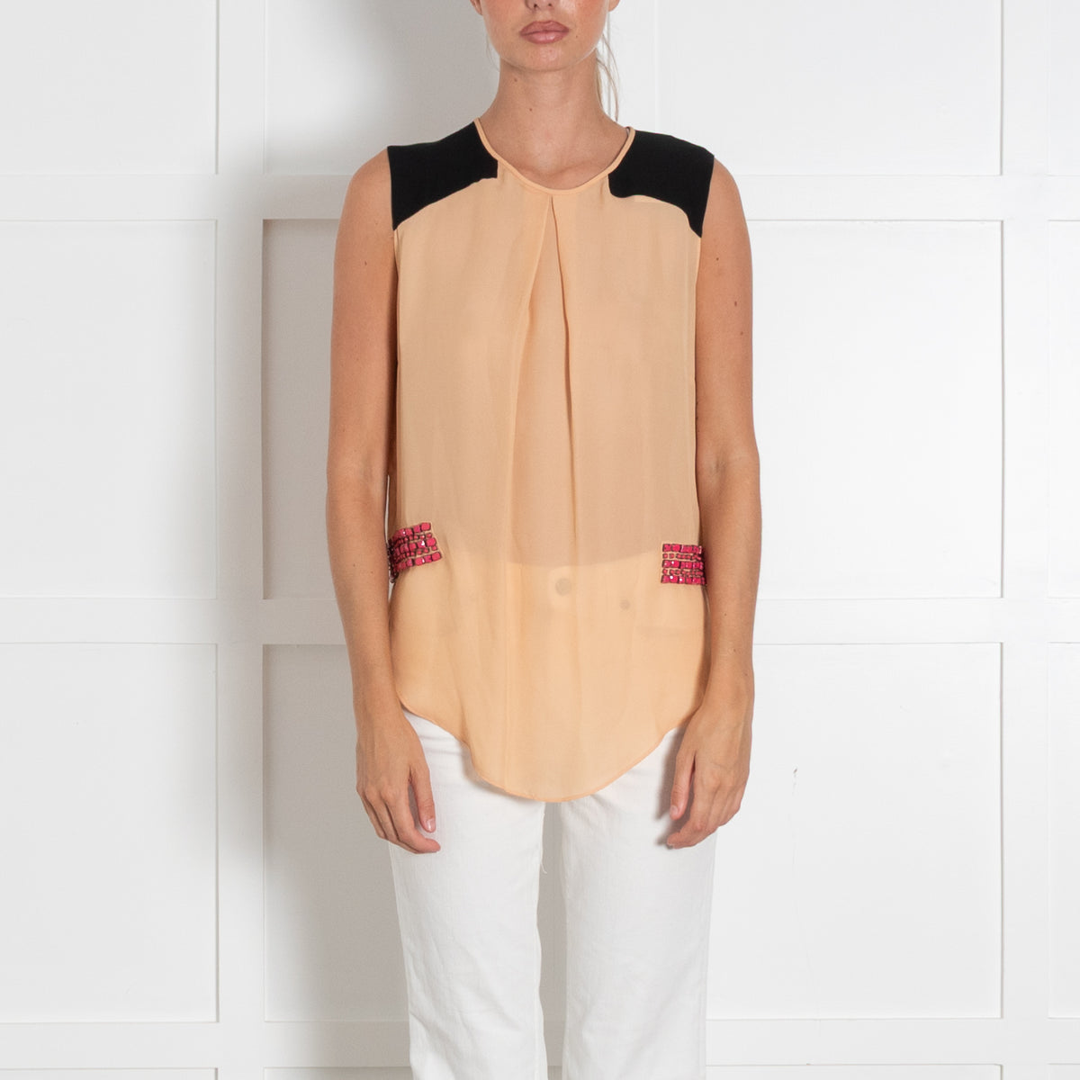 By Malene Birger Orange Pink Beaded Detail Sleeveless Top