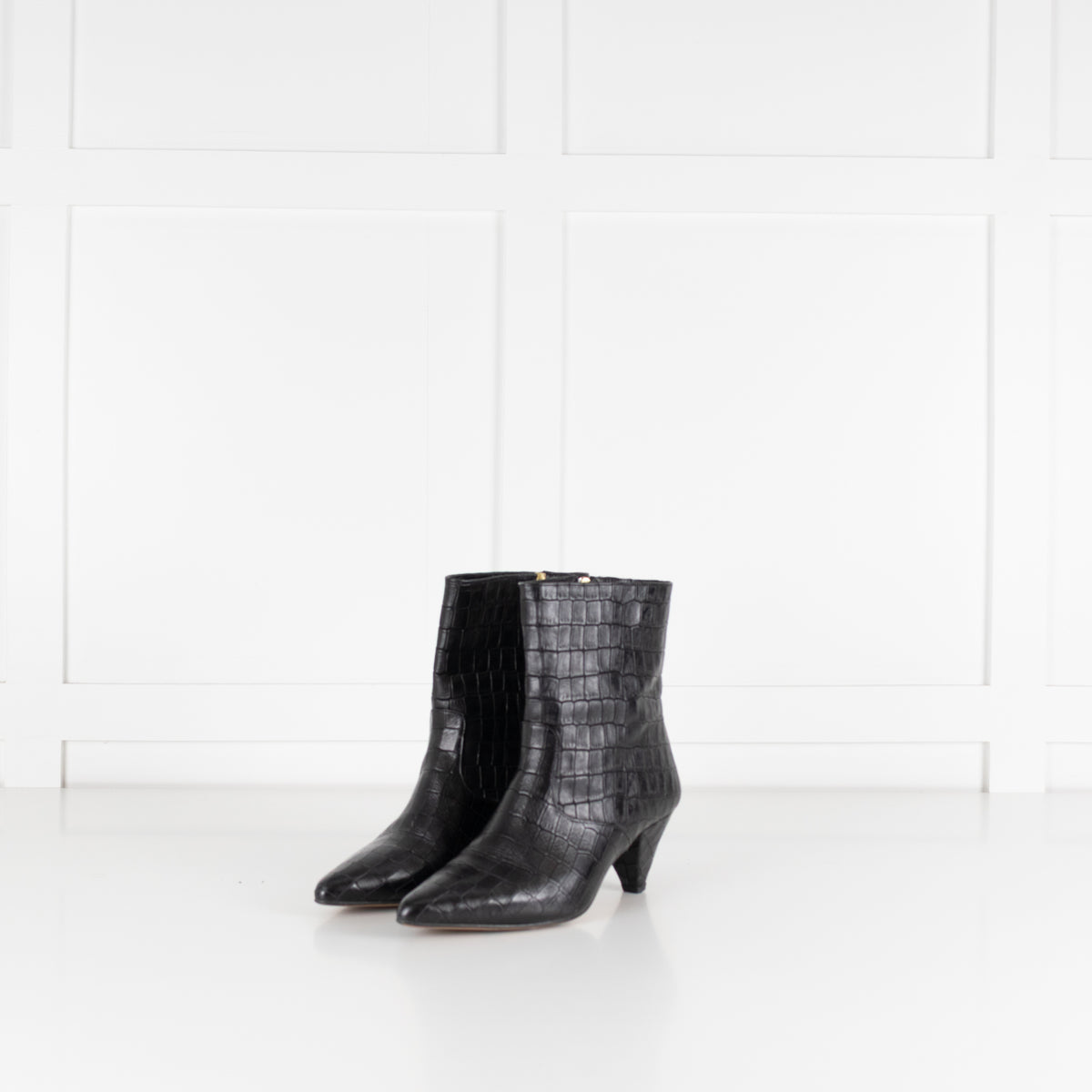 Essentiel Antwerp Black Croc Effect Ankle Boots