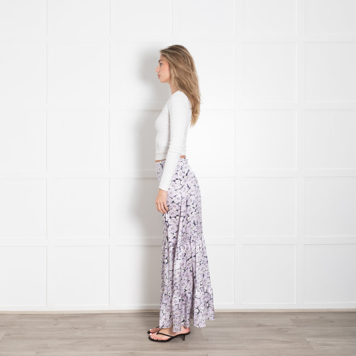 Ridley Lilac Black Floral Silk Maxi Skirt