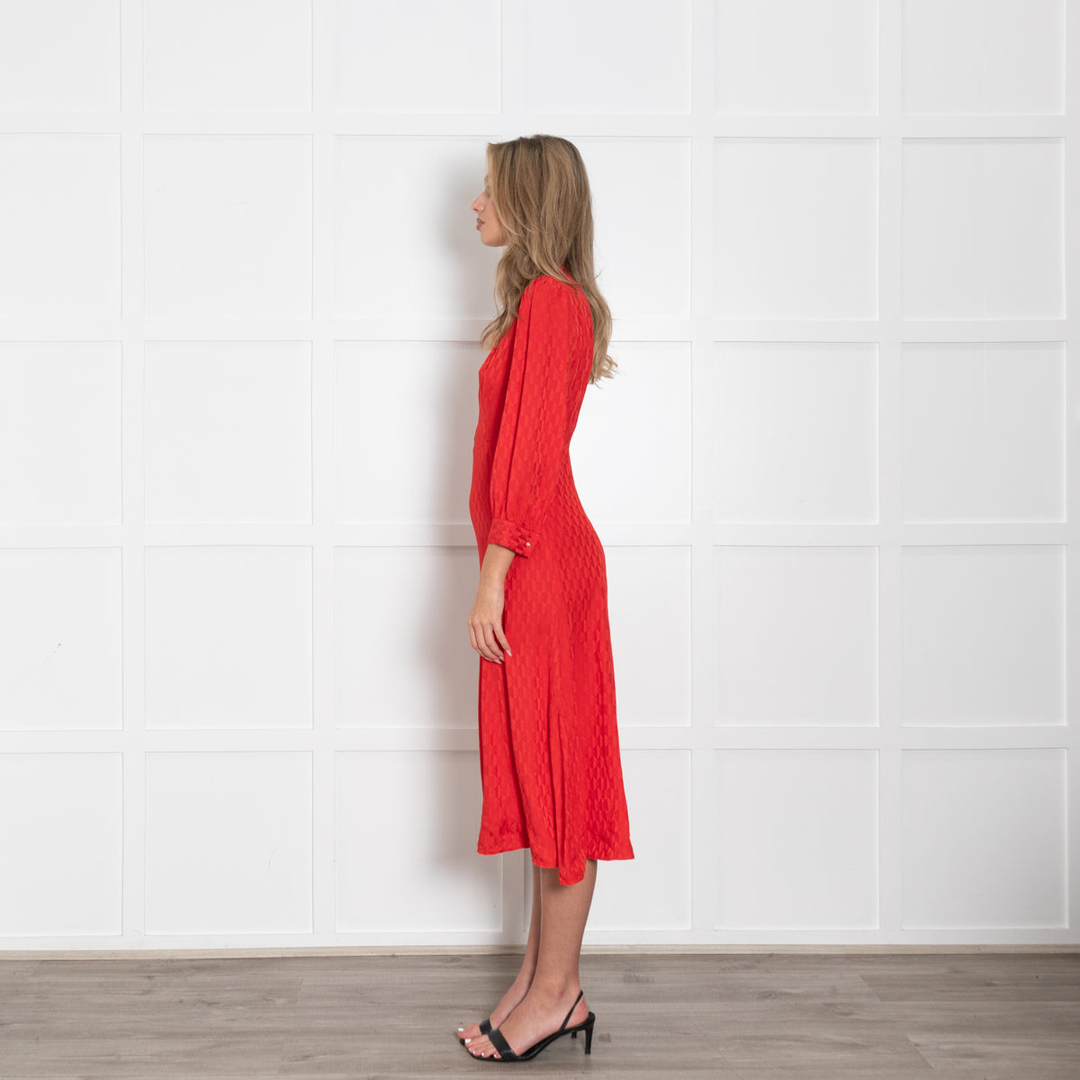 Sandro Hot Red Heart Motif Zip Neck Sleeved Dress