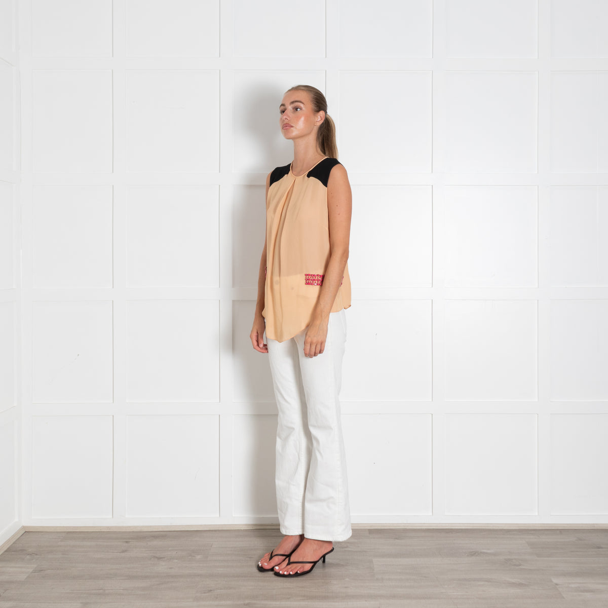 By Malene Birger Orange Pink Beaded Detail Sleeveless Top