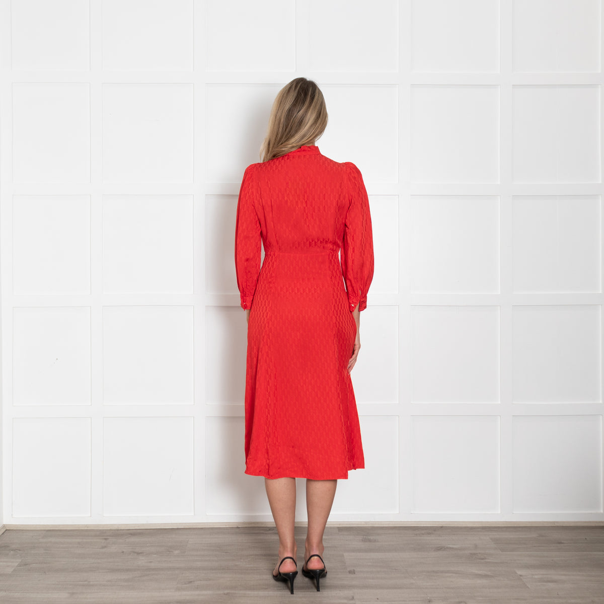 Sandro Hot Red Heart Motif Zip Neck Sleeved Dress