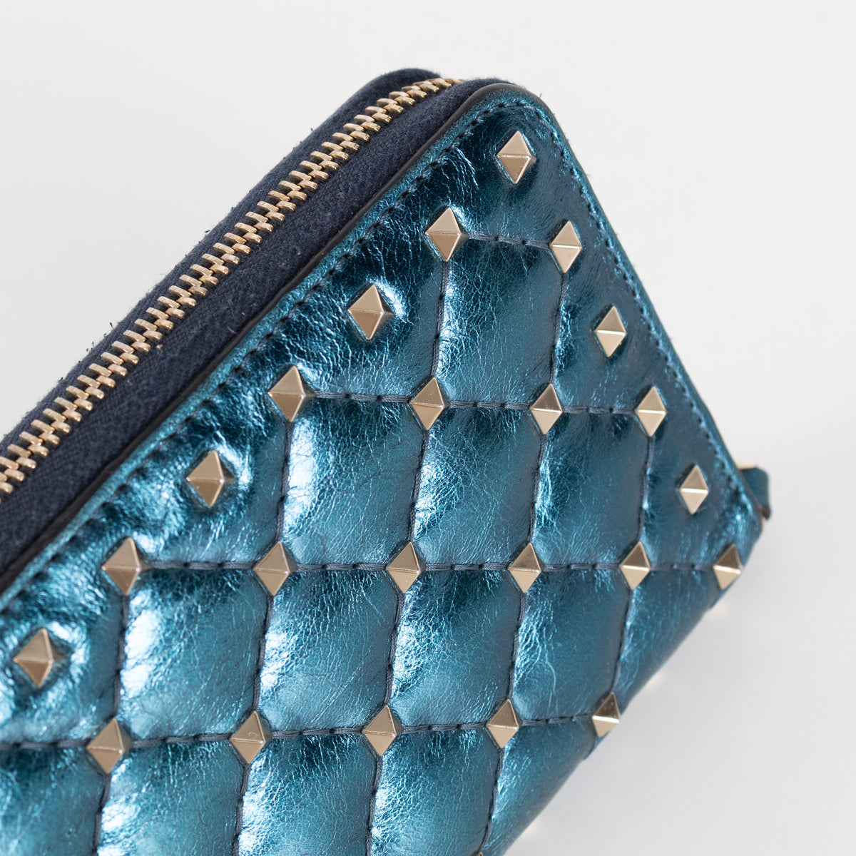 Valentino Blue Metallic Stud Wallet