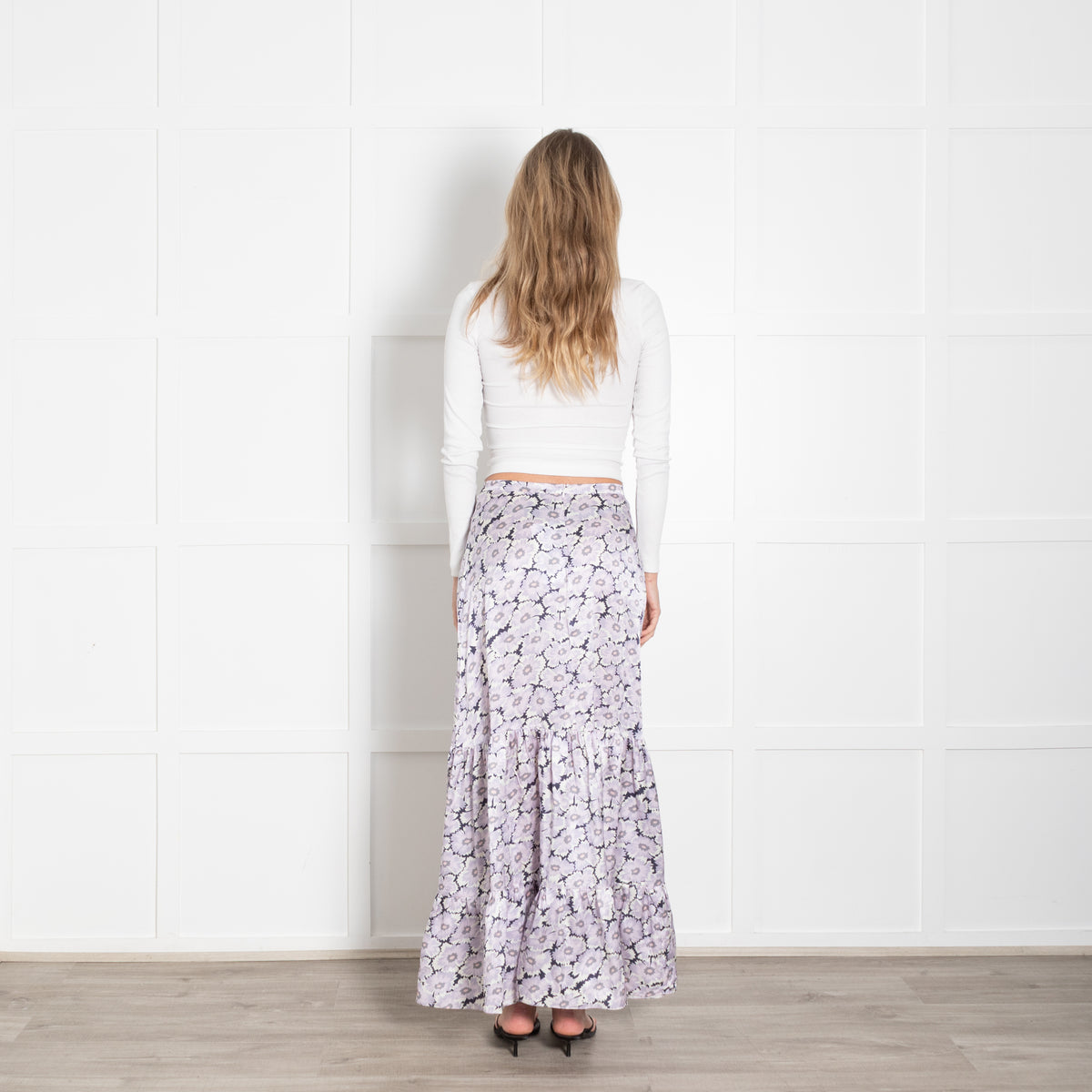 Ridley Lilac Black Floral Silk Maxi Skirt