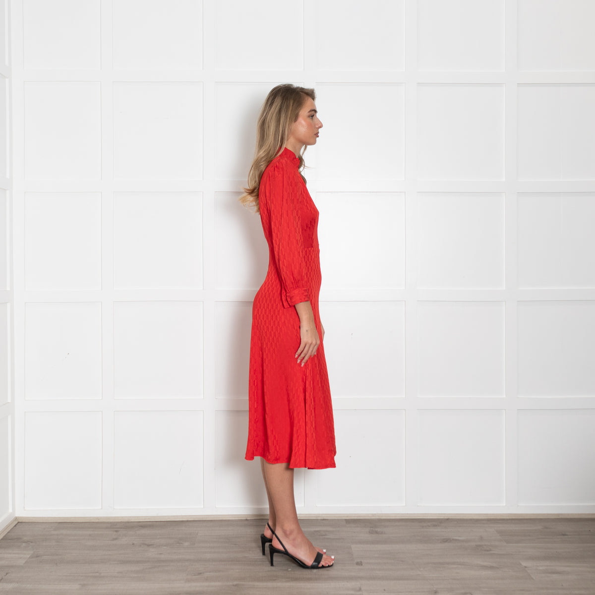Sandro Hot Red Heart Motif Zip Neck Sleeved Dress
