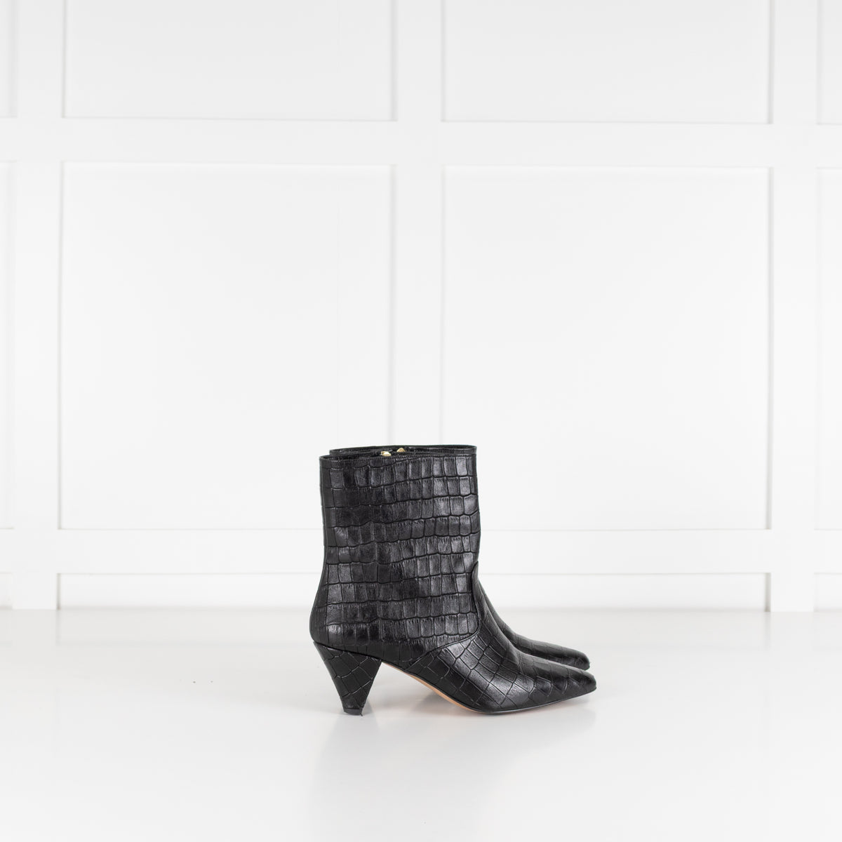 Essentiel Antwerp Black Croc Effect Ankle Boots