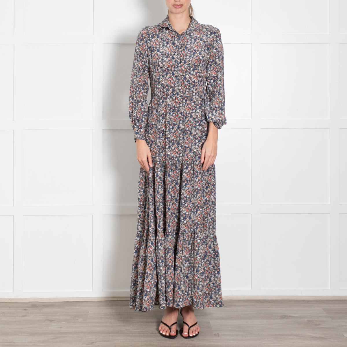 Ridley Black Multi Floral Silk Maxi Dress