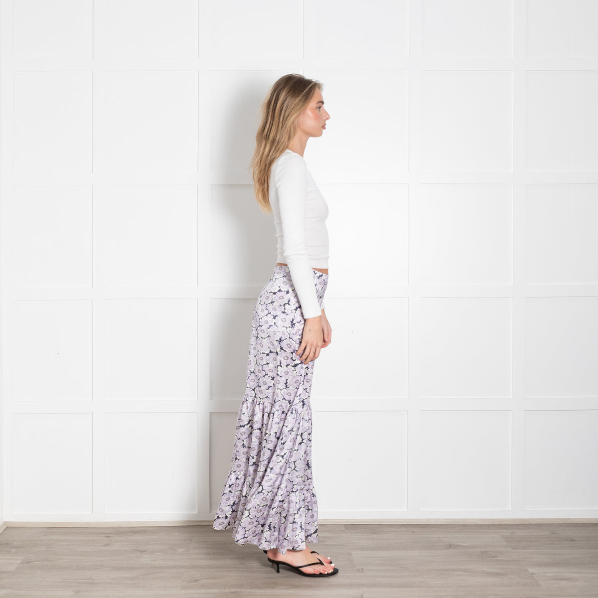 Ridley Lilac Black Floral Silk Maxi Skirt