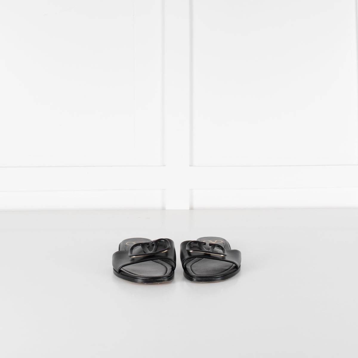 Valentino Black Leather Logo Sliders