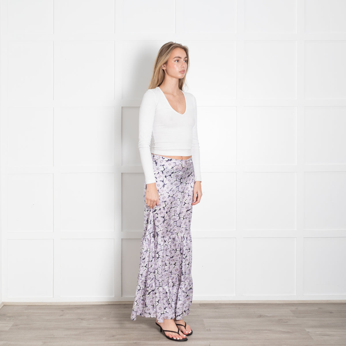 Ridley Lilac Black Floral Silk Maxi Skirt